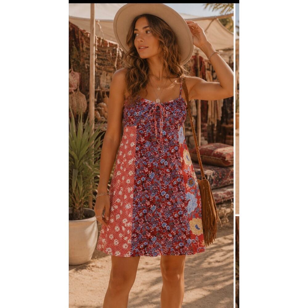 Bar III Patchwork Floral Cottagecore Dress NWT Boho Tie Front Sundress $99 - L